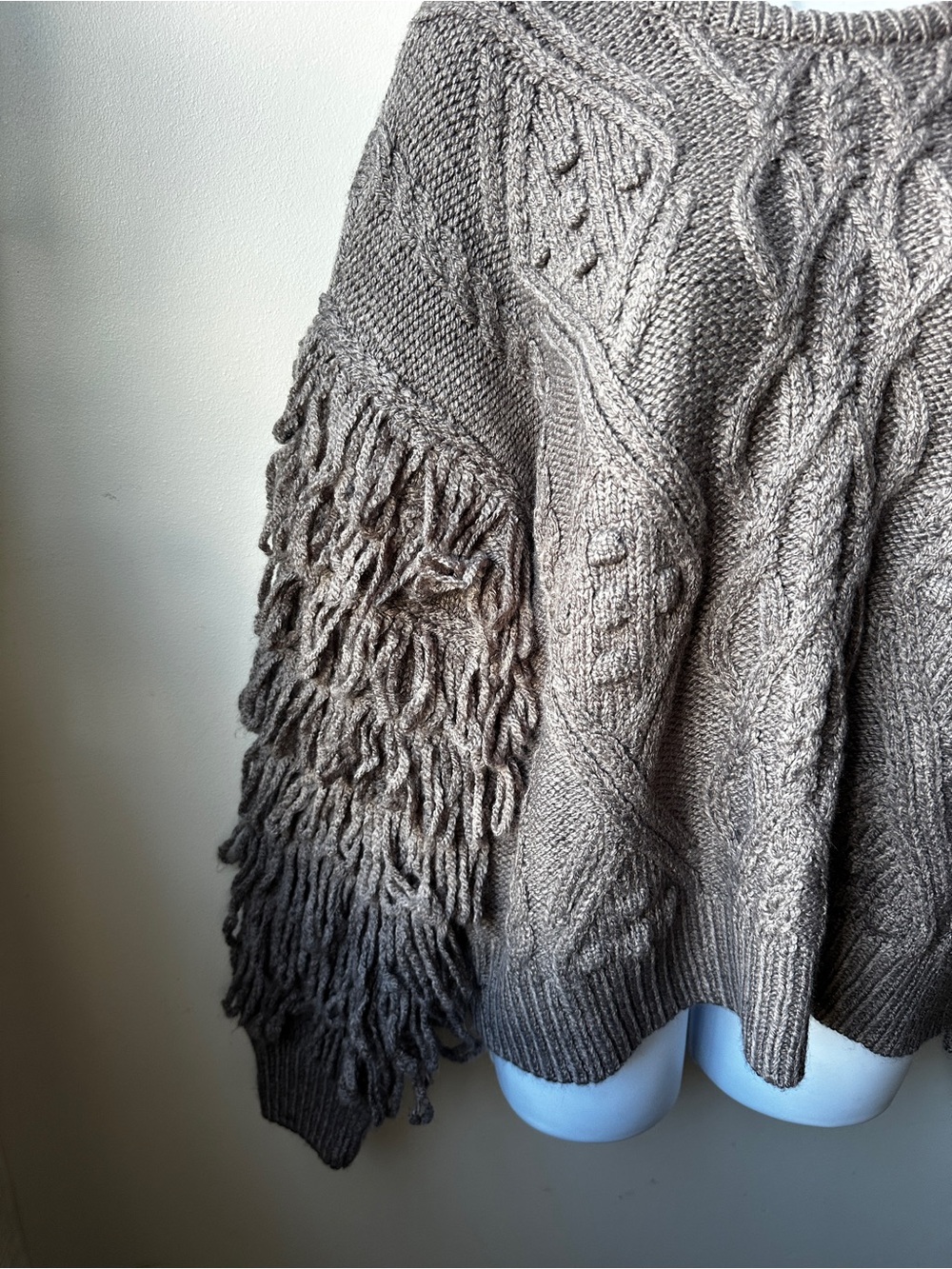 Fringe Grey Cozy Sleeve Cable Knit Sweater Oversized Chunky Boho Statement Pullo - Picture 2 of 6